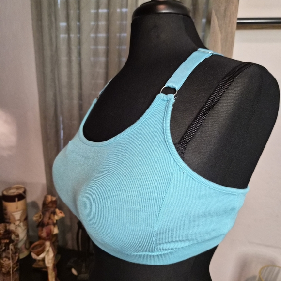 POL Turquoise Ribbed Sports Bra - Picture 2 of 5